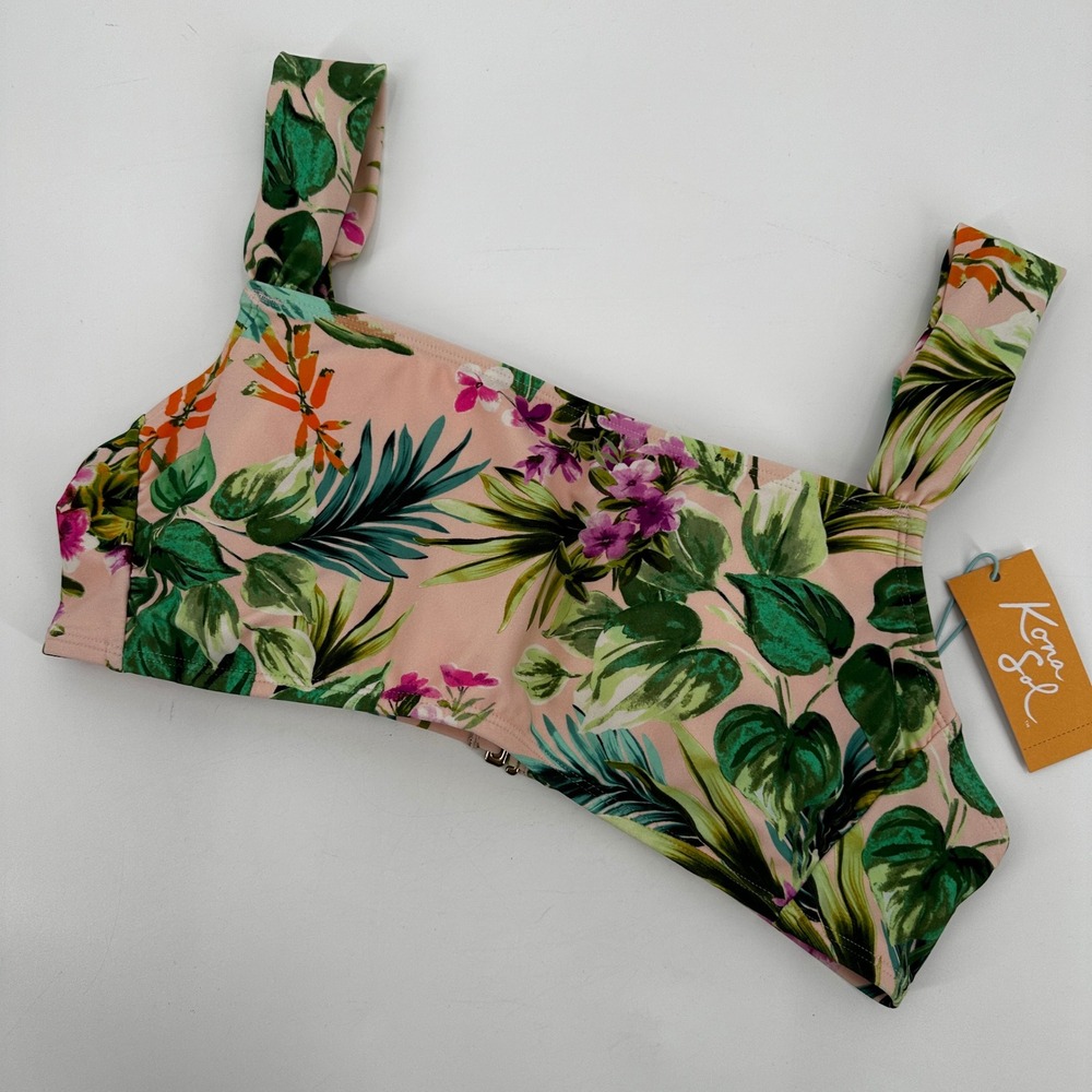 Kona Sol Tropical Botanical Floral Square Neck Bikini Top Large Summer Vacation